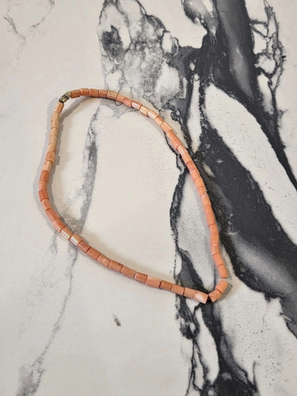 Vintage Peach Coral Color Tube Bead Strand Necklace Barrel Clasp 18”